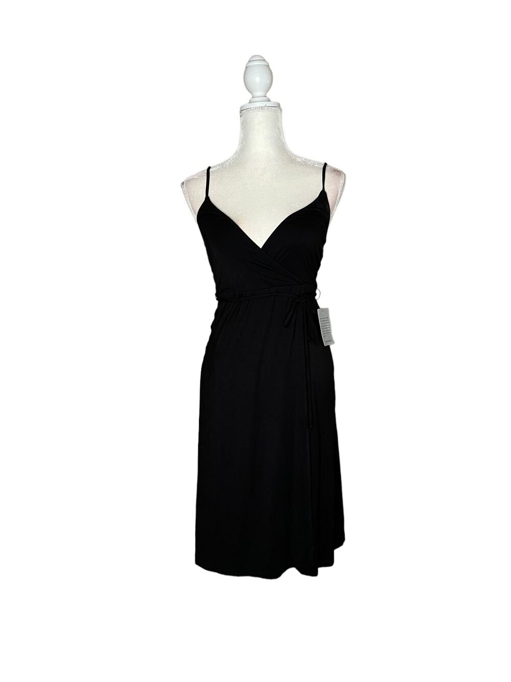 Velvet torch women wrap front black empire midi dress black sz small NORDSTROM